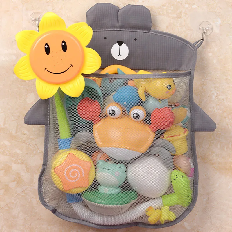 

1Pcs Cartoon Animal Durable Bath Toys Bags Child Kids Basket Mesh Bag Bathroom Storage Organizer With/Without Suction Cups