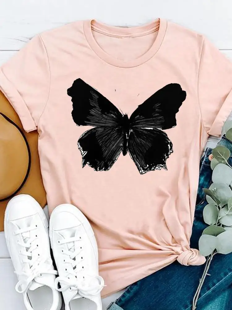 

Women Butterfly Lovely Trend Cute Print T-shirts Casual Female Short Sleeve Ladies Fashion Clothing T Clothes Graphic Tee