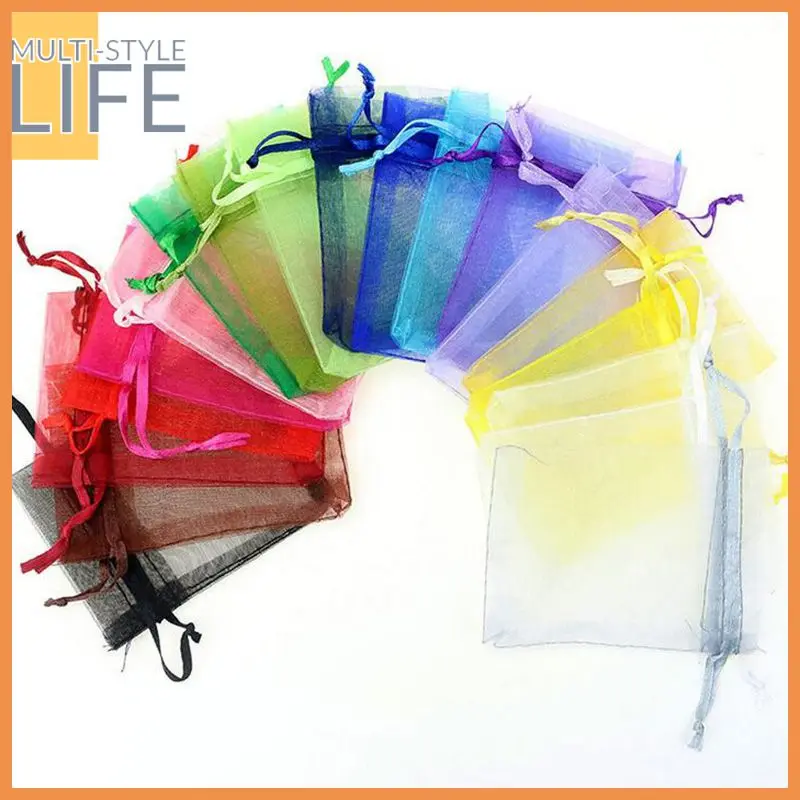 

100pcs/lot Colorful Drawable Organza Bags 7x9cm Favor Wedding Christmas Gift Bag Jewelry Packaging Bags Pouches