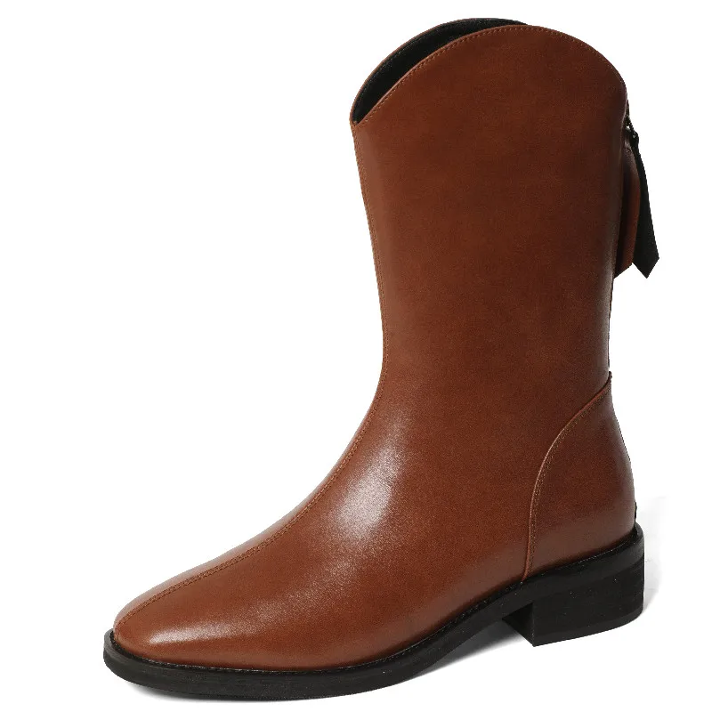 

Женские замшевые ботинки до середины икры Dilalula, модные офисные Ботинки из коровьей кожи на толстом каблуке с молнией сзади для осени и зимы