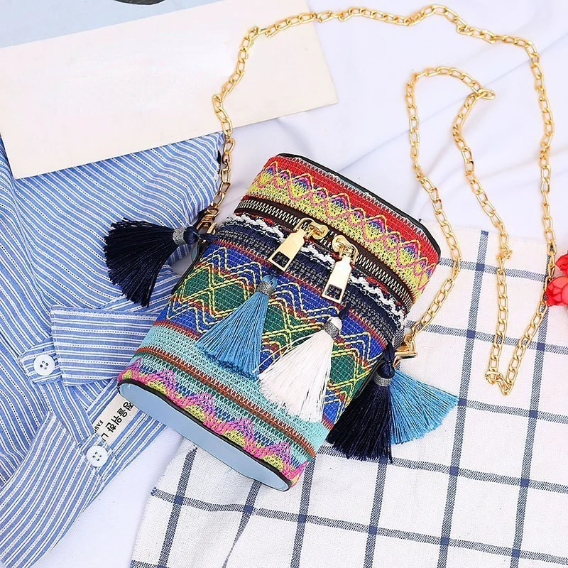 

Fashion Ethnic Style Shoulder Crossbody Bag Women Tassel Hand-Woven Bucket Purse Vintage Messenger Handbag Festival Girls Gifts