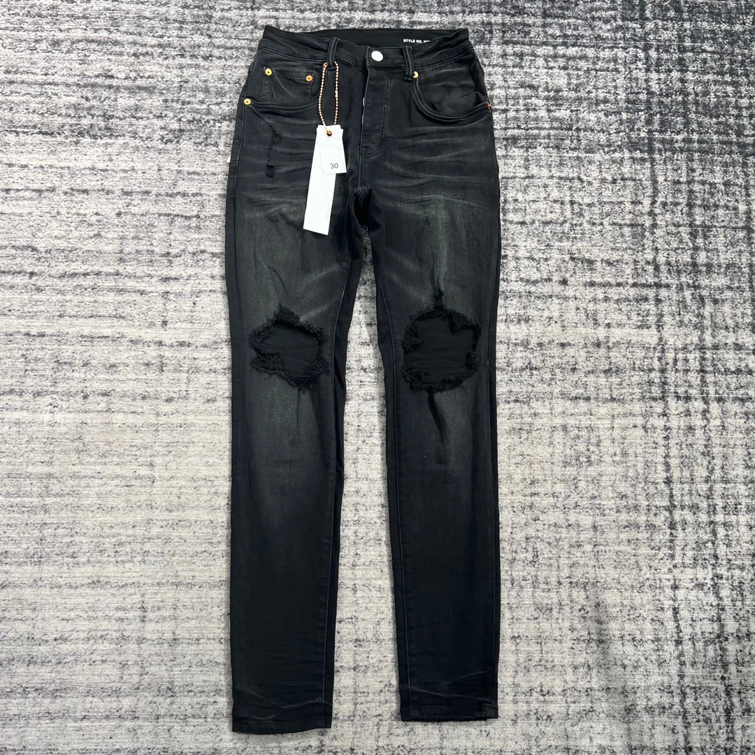 Slim Stretch Ripped Knee Washed Black Jeans