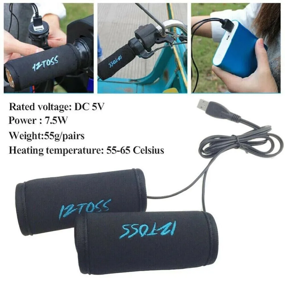 

2PCS Motorcycle Heated Grips USB Electric Bicycle Motorbike Handle Handlebar Warmer With Temperature Control Removable Grips