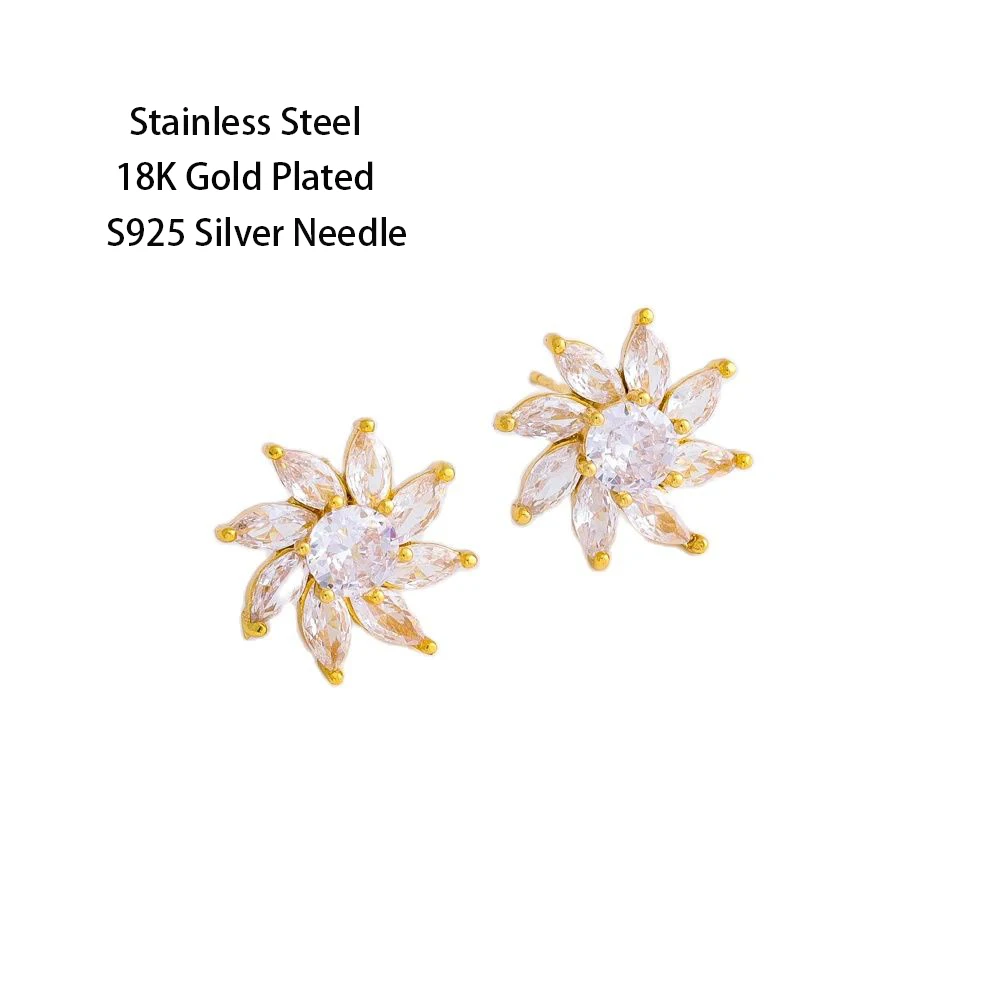 Женские серьги-гвоздики из нержавеющей стали с цирконом