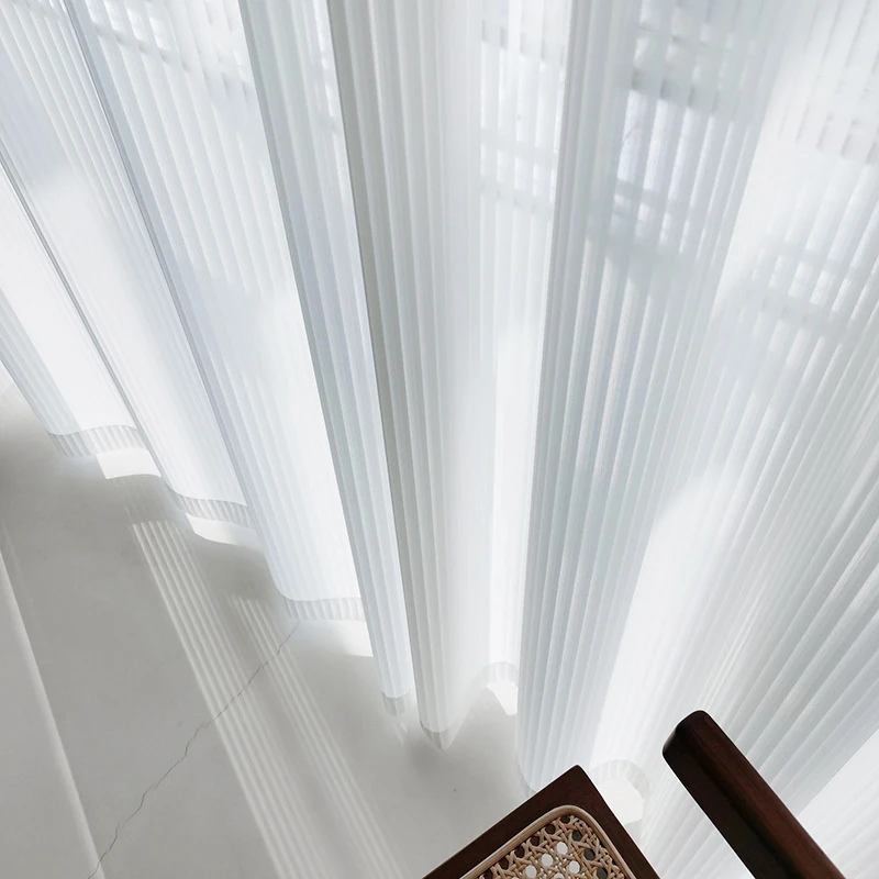 

Tulle Curtains for Living Room Blinds Style Striped Vertical Veil Kitchen Bedroom Modern Sheer Curtains Solid Color Elegant Home