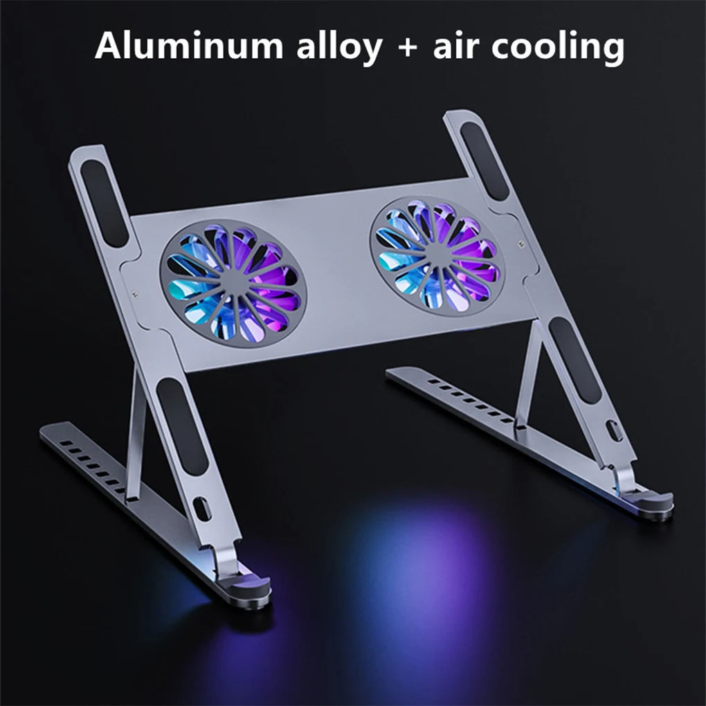 

Laptop Cooling Heightening Stand Adjustable Tabletop Tablet Rack with Fans Home Portable Foldable Cooler Holder Gray