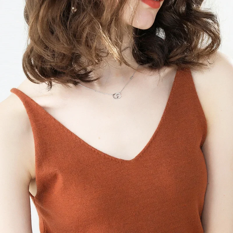 MRMT 2024 Brand New Tshirt Knitted v-Neck Small Suspender Sleeveless Top Sexy Women's Outer Wear Short Inner Base Shirt Beach