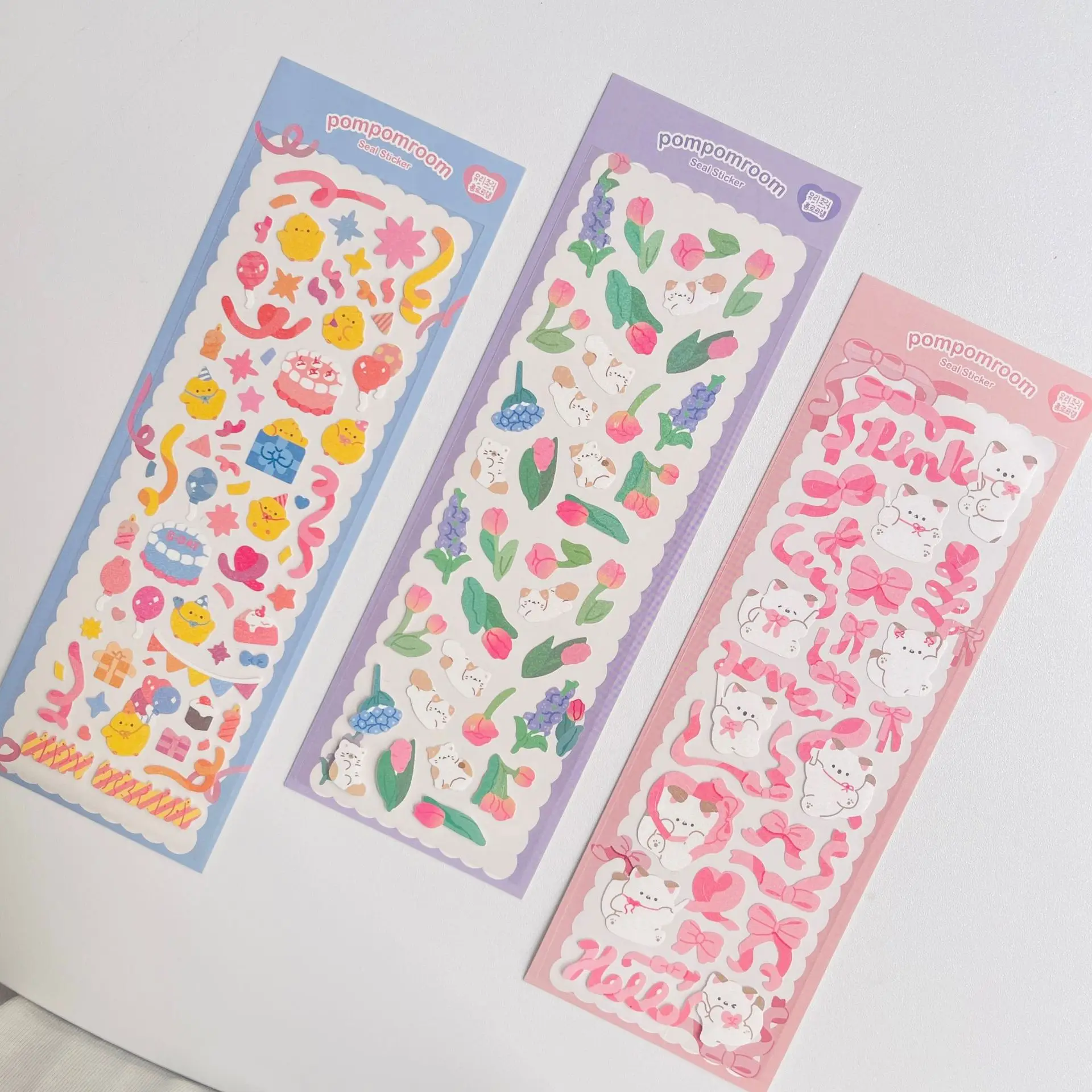 

Korea INS Laser Goo Card Sticker Fan with Tulip Chick Cat Decoration Hand Account Material Sticker DIY Toy Kawaii Gift