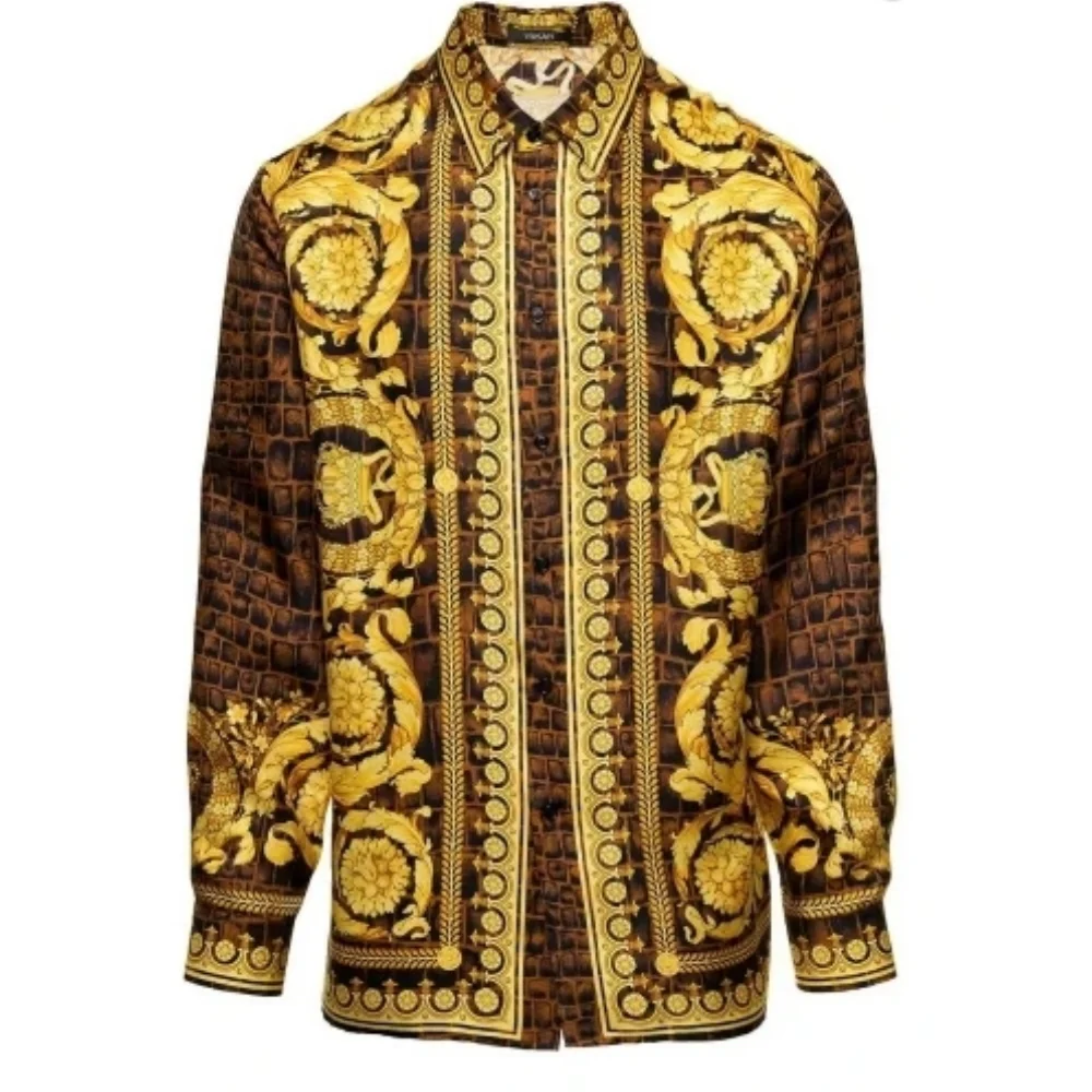 

2024 Men's Royal Long Sleeve Shirts Casual Slim Fit Tee Soft and Smooth Fashion Print Shirt Male Party Oversized Luxurious Shirt