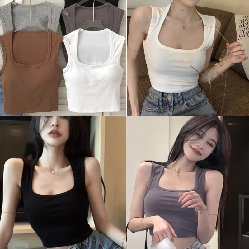 

Женский летний кроп-топ с квадратным вырезом без рукавов