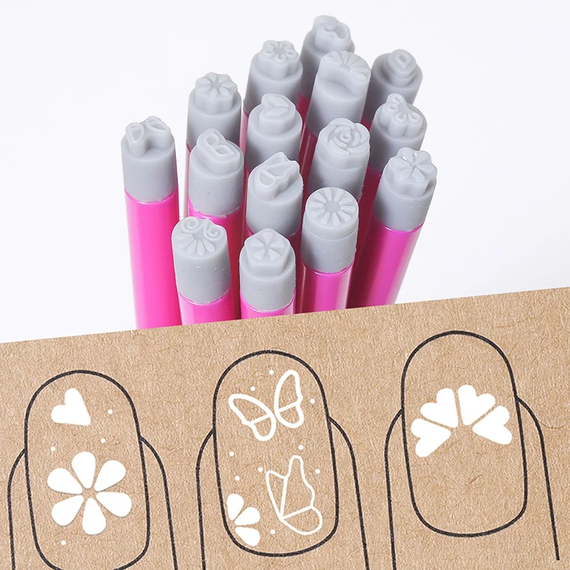 Professional Chic Nail Art Stamp Pen Set 9D Floral /Daisy/Star/Butterfly/Heart Template DIY Drawing Painting Tool