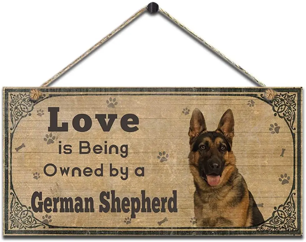 

Love is Being Owned by A German Shepherd Retro Wooden Public Decorative Hanging Sign for Home Door Fence Vintage Wall Plaques