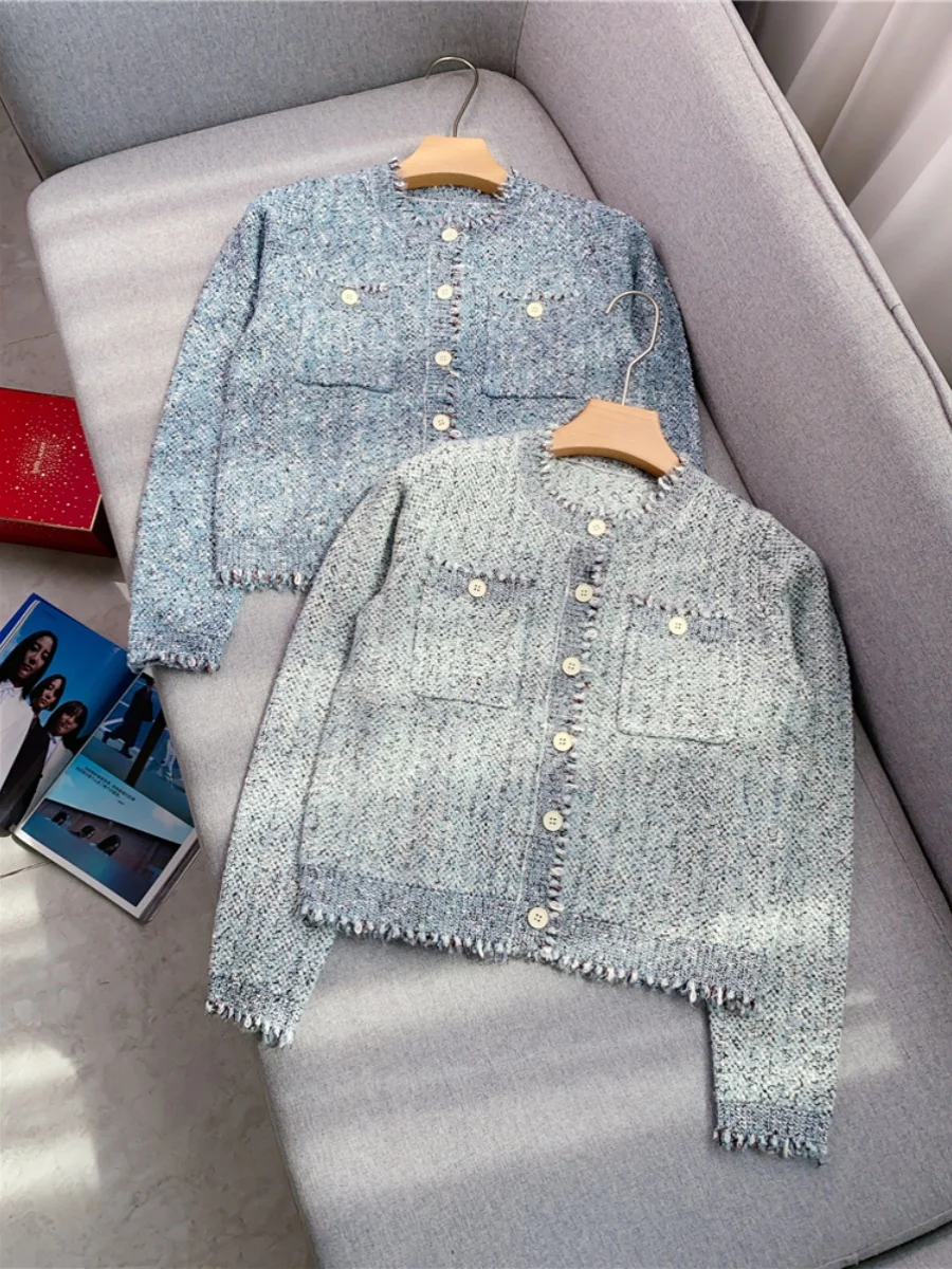 Женский твидовый вязаный кардиган для офиса