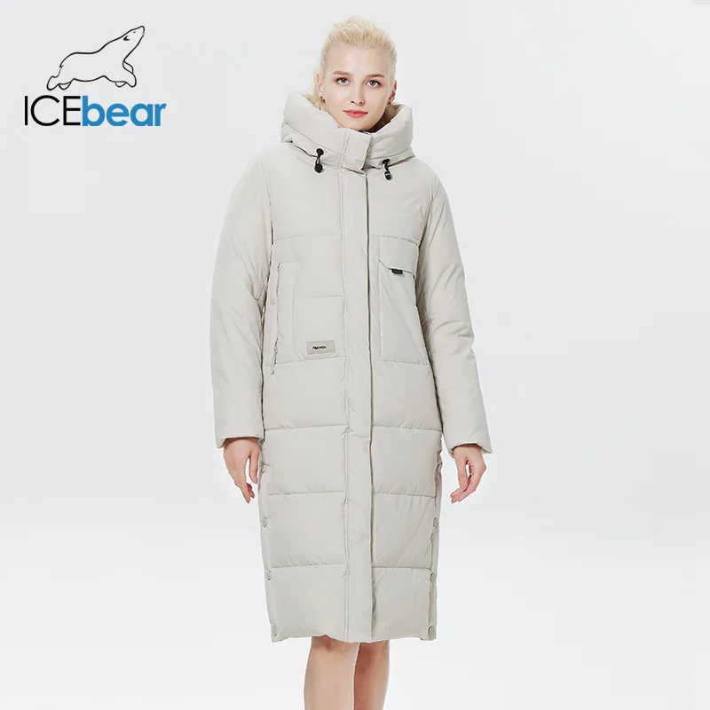 

ICEbear 2022 зимняя женская верхняя одежда, парка, очень длинное теплое и ветрозащитное хлопковое пальто на молнии, зимние куртки GWD22598I