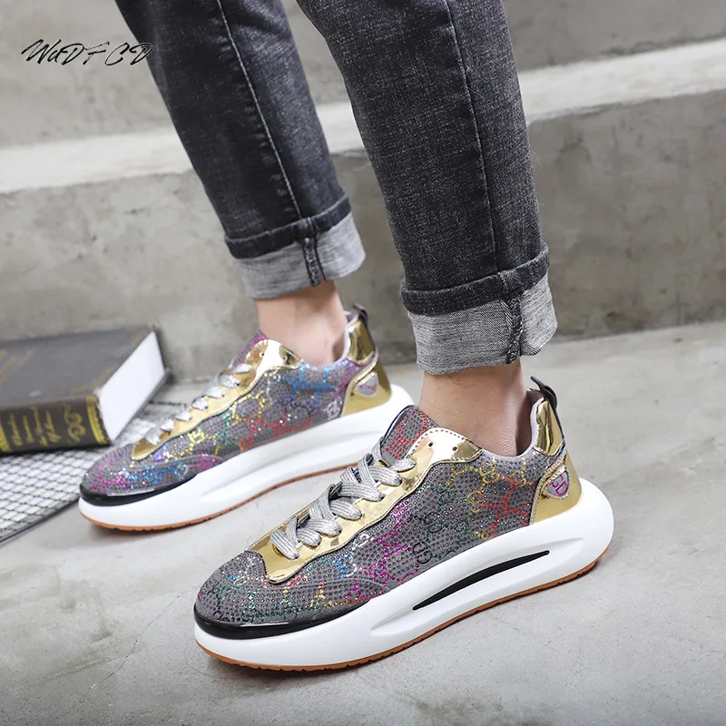 

Mens Chunky Sneakers Fashion Casual Microfiber Leather Diamond Height Increased Platform Shoes Personalized Hip Hop Board Shoes