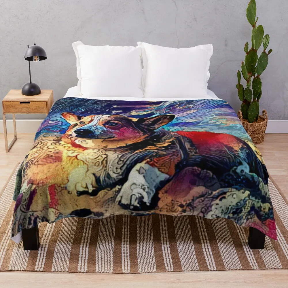 

Одеяло в винтажном стиле, мягкое Фланелевое тонкое уличное одеяло в стиле поп-арт корги, пляжный день