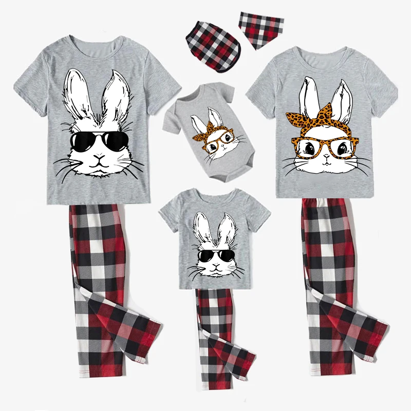 

Easter Family Matching Pajamas Exclusive Design Happy Easter Bunny With Glasse Gray Pajamas Set