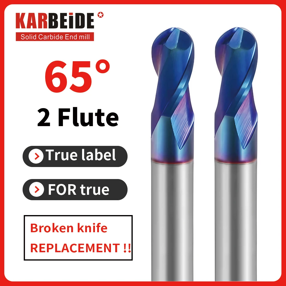 

KARBEIDE 2-зубая сферическая твердосплавная концевая фреза с нано-синим покрытием HRC65 Размер R0,5-R10 мм