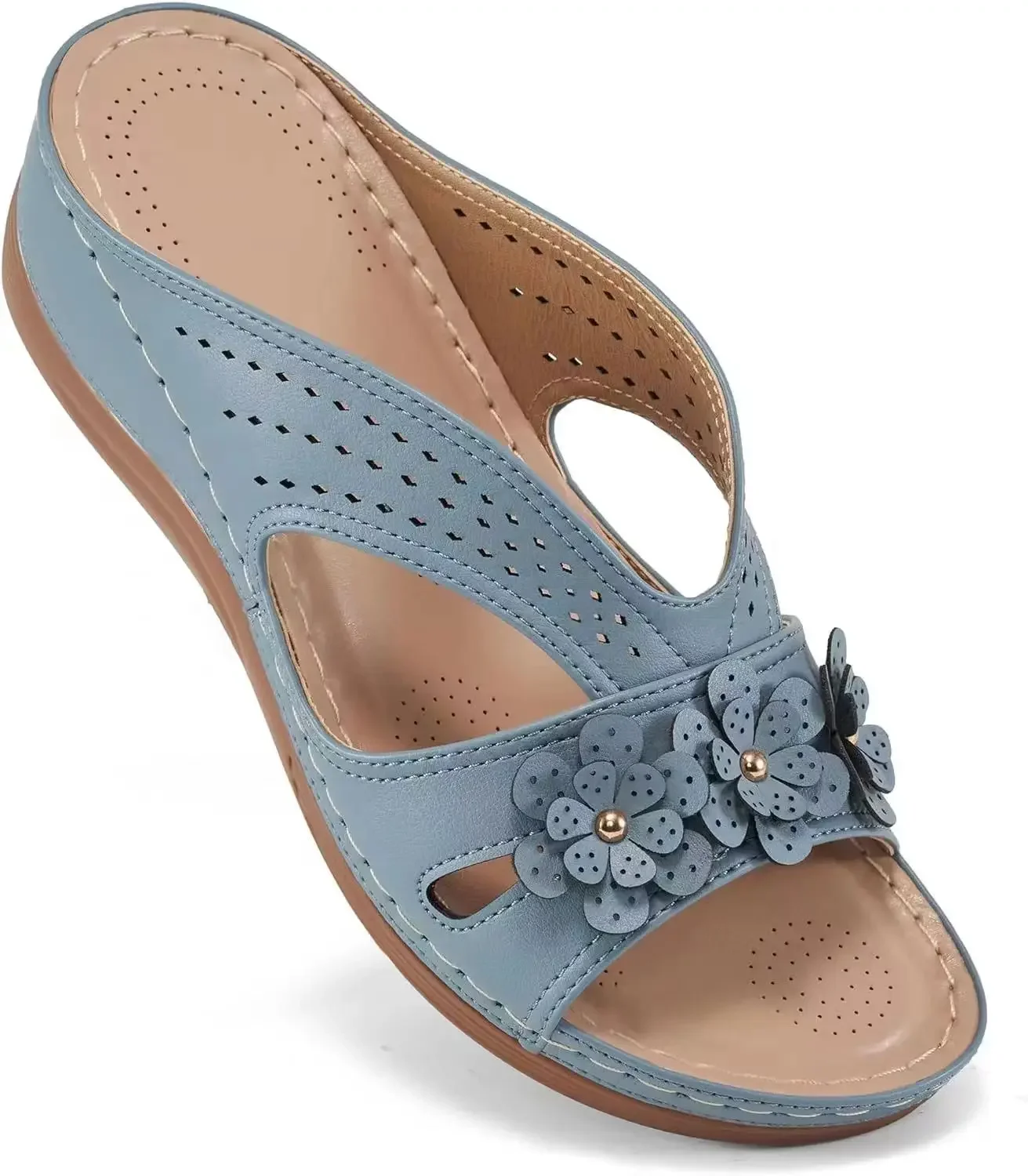 Новые женские тапочки повседневная пляжная обувь на танкетке с цветочным