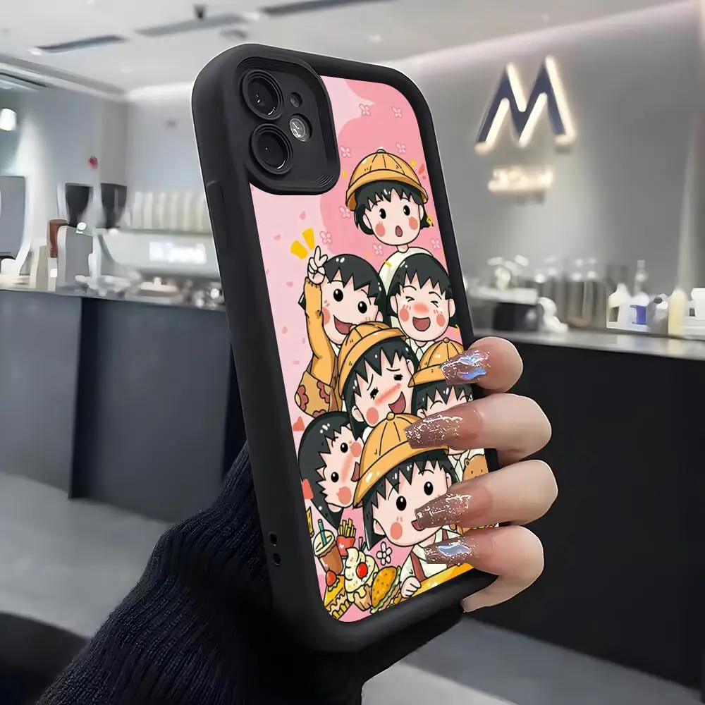 Фото Чехол для телефона C-Chibi M-Maruko-chan для IPhone Air 17 Pro Max 16 E 15 14 Pro Max 13 12 11 Mini Plus, мягкий силиконовый черный чехол №2