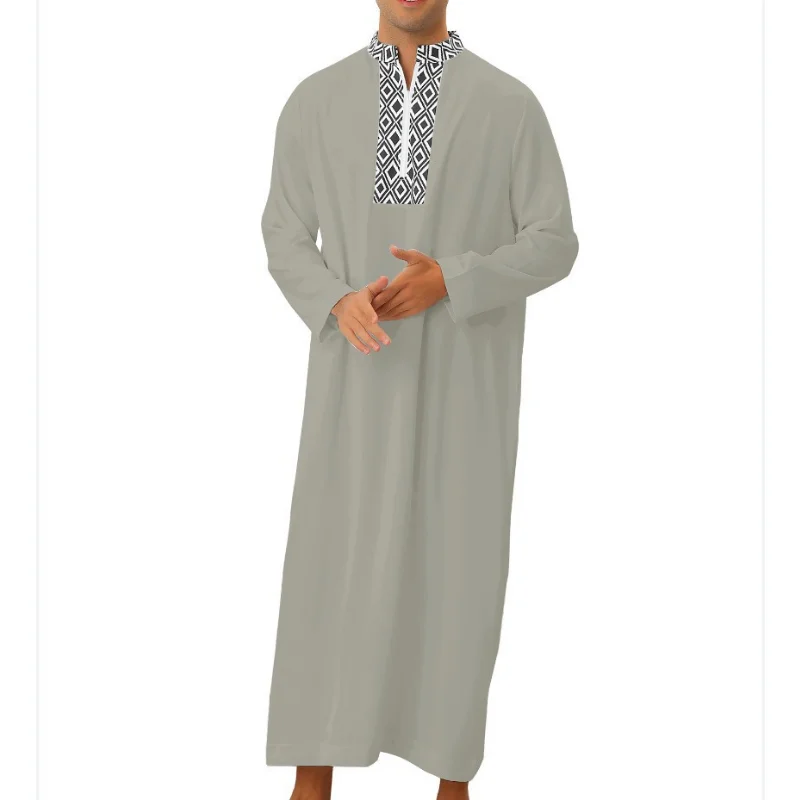Men's Loose Fitting Robe New Muslim Middle East Arab Dubai Malaysia Pocket Zippered Shirt