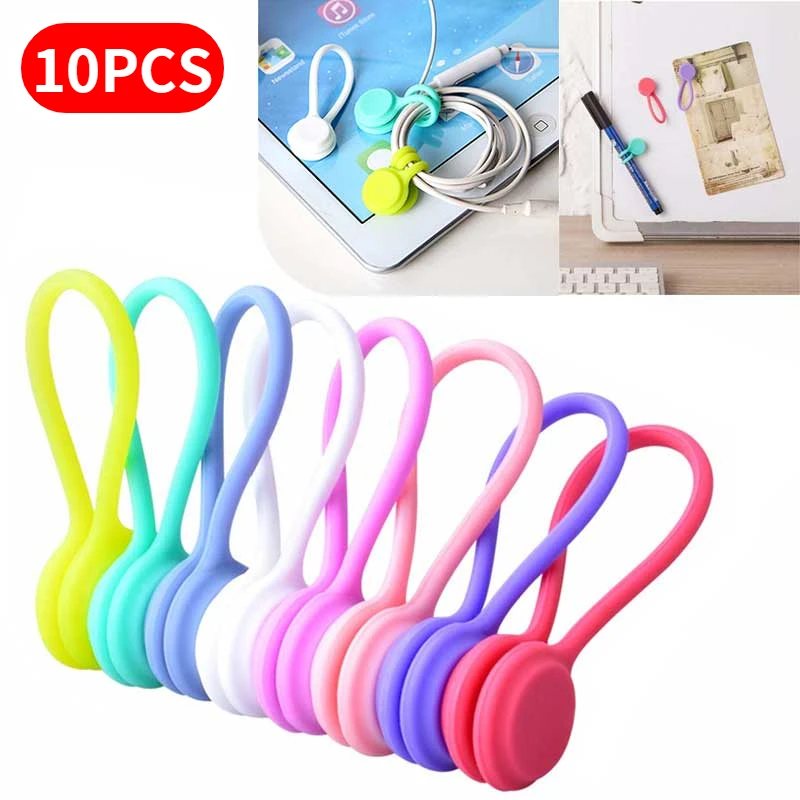 

10PCS Silicone Magnet Headset Winder Mobile Phone Headset Winder Hub Magnetic Data Cable Organizer USB Cable Fridge Sticker