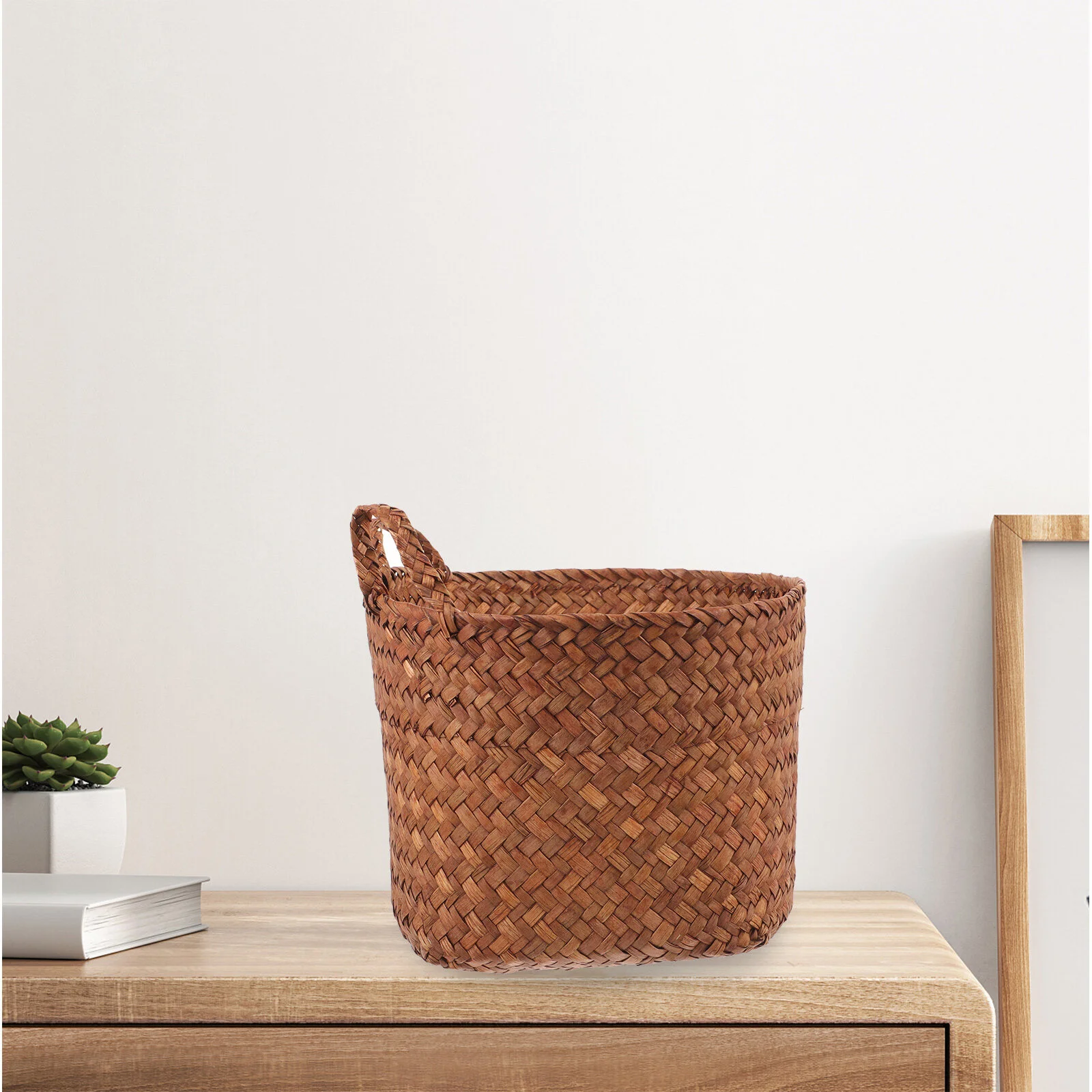 

Flower Storage Basket Desktop Woven Storage Basket Straw Woven Basket with Cat Ears