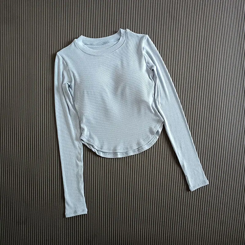 Women Solid Sport Shirts High Elastic Yoga Long Sleeve With Padded Bra Female Crop Top Quick Dry Sportswear Winter Breathable