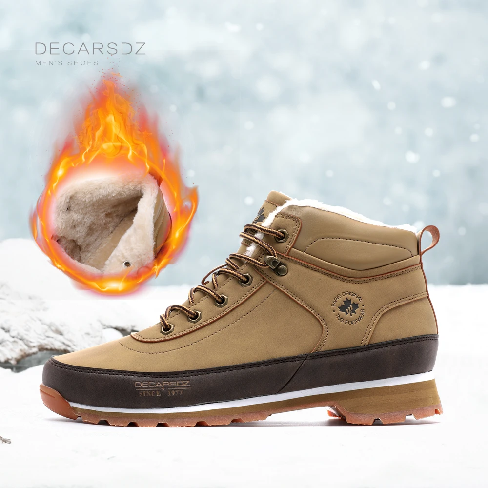 DECARSDZ зимние ботинки 2022 модные теплые короткие плюшевые мужские классические