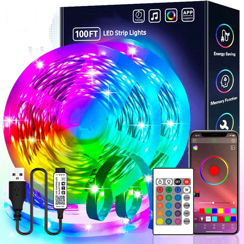 

Водонепроницаемая светодиодная лента 5 в RGB 5050, многоцветные меняющиеся цвета, Bluetooth, USB, инфракрасный пульт дистанционного управления для ТВ...