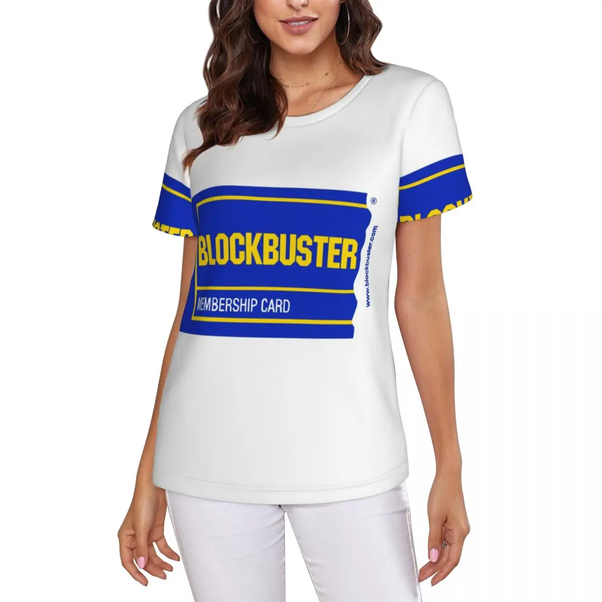 Фото Футболка с принтом Blockbuster Membership Card, женская, с коротким рукавом, круглым вырезом, уличная одежда, хлопок, летние футболки, уличный стиль №1