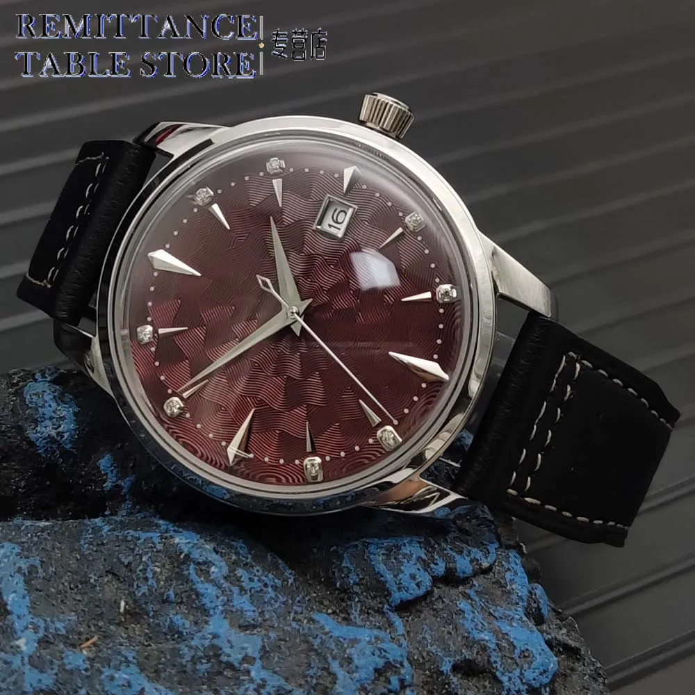 Мужские винтажные автоматические механические часы черный кожаный ремешок