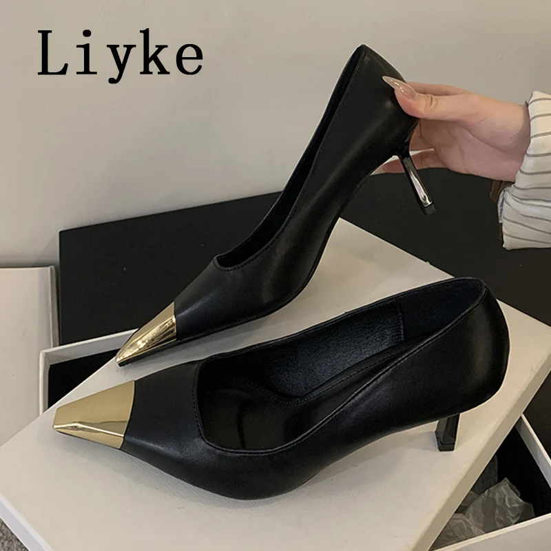 Liyke/весенне-летние черные туфли-лодочки на высоком каблуке уличные пикантные