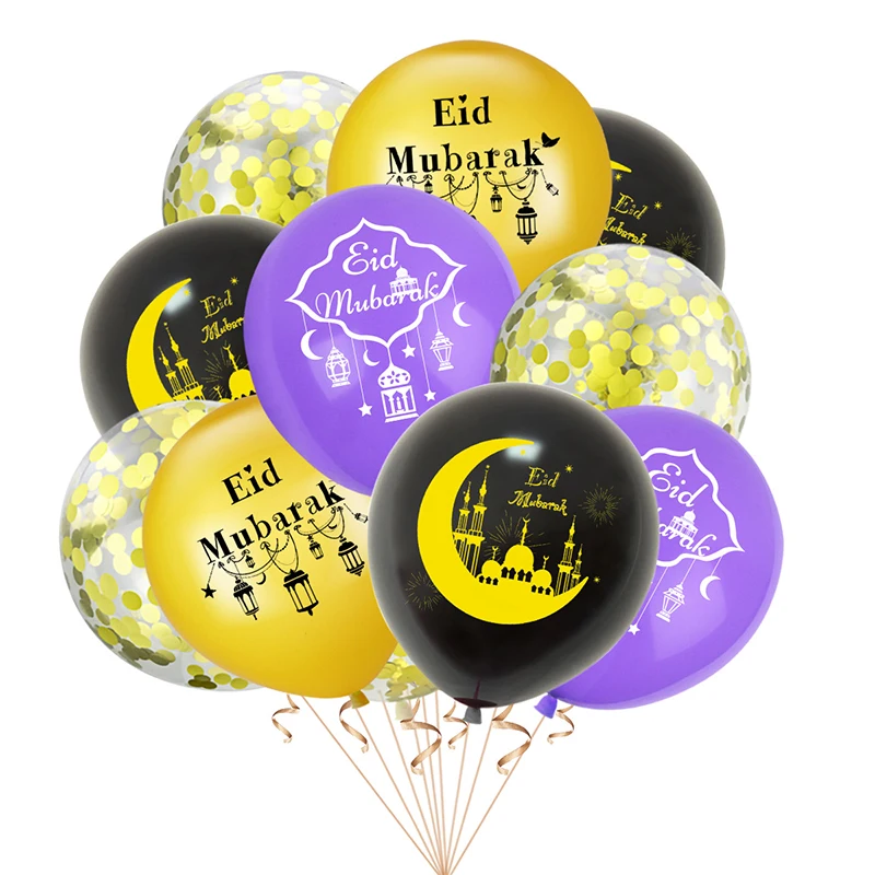 

10pcs 12inch Eid Mubarak Latex Balloons Confetti Balloon Ramadan Kareem Decor Ramadan Muslim Festival Decoration Eid Al-Fitr