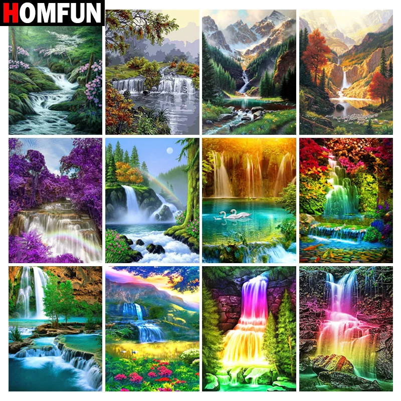 

HOMFUN Square Round Drill 5D Diamond Painting Environmental Crafts Full Diamond Embroidery "Landscape Waterfall Tree" Home decor