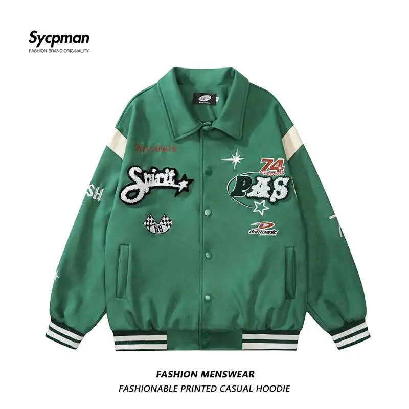 

American Lapel Letter Towel Embroidered Couples Oversize Student Casual Baseball Jacket