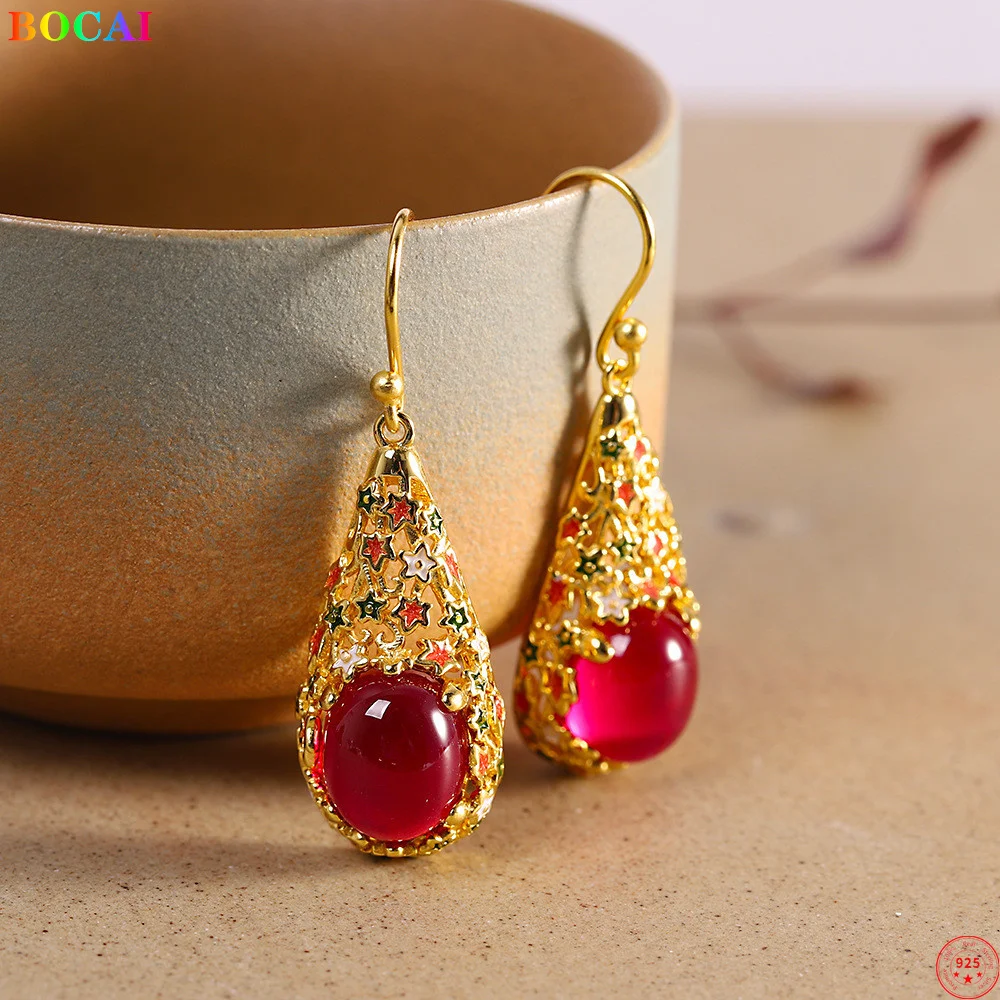 Женские серьги из серебра 2022 пробы с красной Корундовой эмалью |