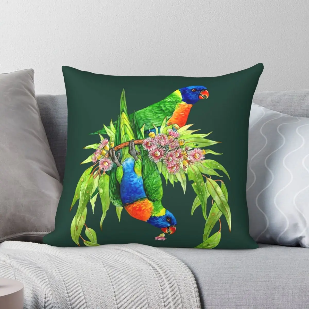 

Оригинальный венок Rainbow Lorikeets, квадратная подушка, чехол из полиэстера и льна с бархатным узором, декоративная Декоративная Подушка на молни...