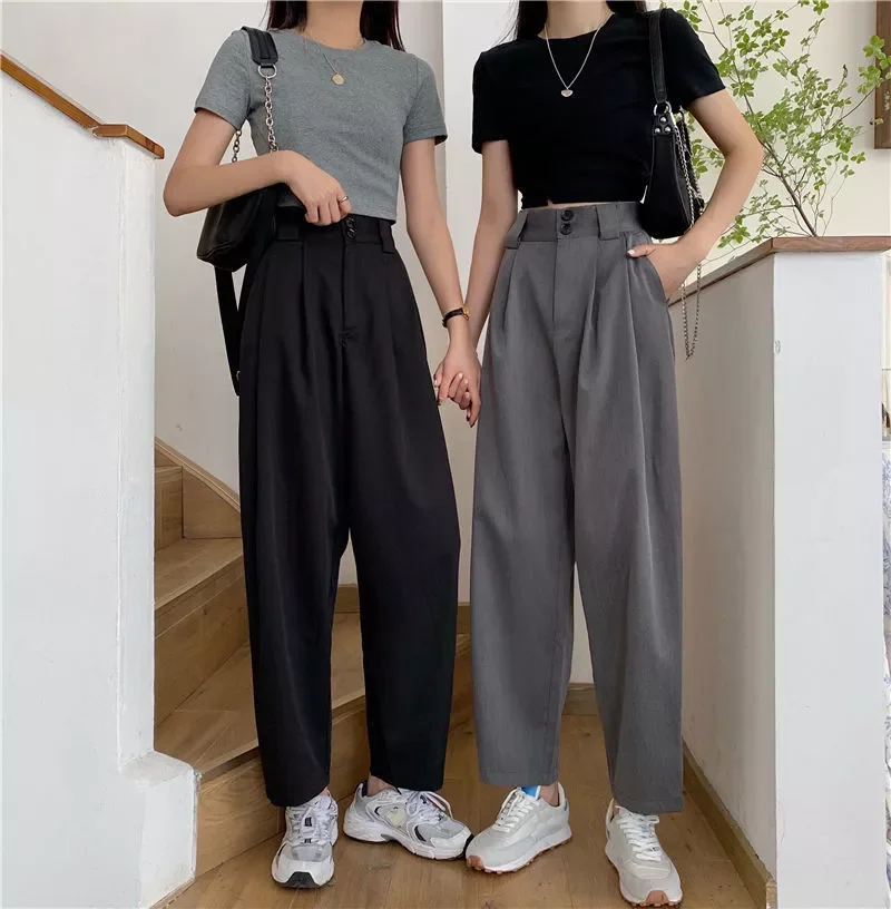 

Pants Women All-match Summer BF Style Minimalist Ladies Ankle-Length Trousers Wide-leg Chic Leisure Popular Female Pants