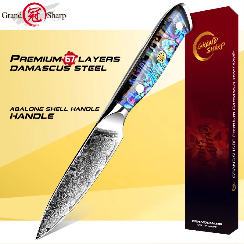 Grandsharp, 3,5 дюймов, дамасская сталь, ножи для очистки овощей, высокоуглеродистая Нержавеющая сталь, кухонный шеф-повар, пилинг, нож для резки, инструменты для готовки