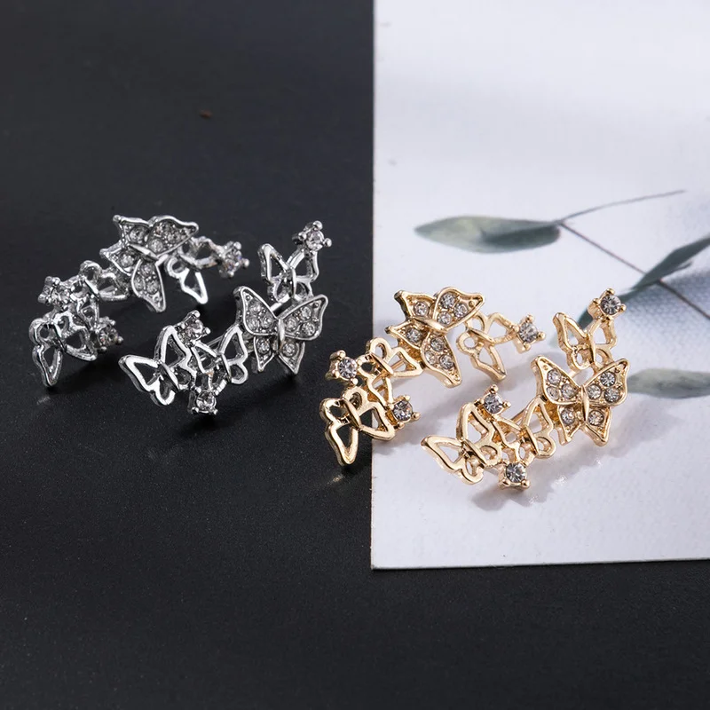 

Metal Hollow Flying Butterfly Earrings Light Diamond Butterfly Hollow Butterfly Earrings