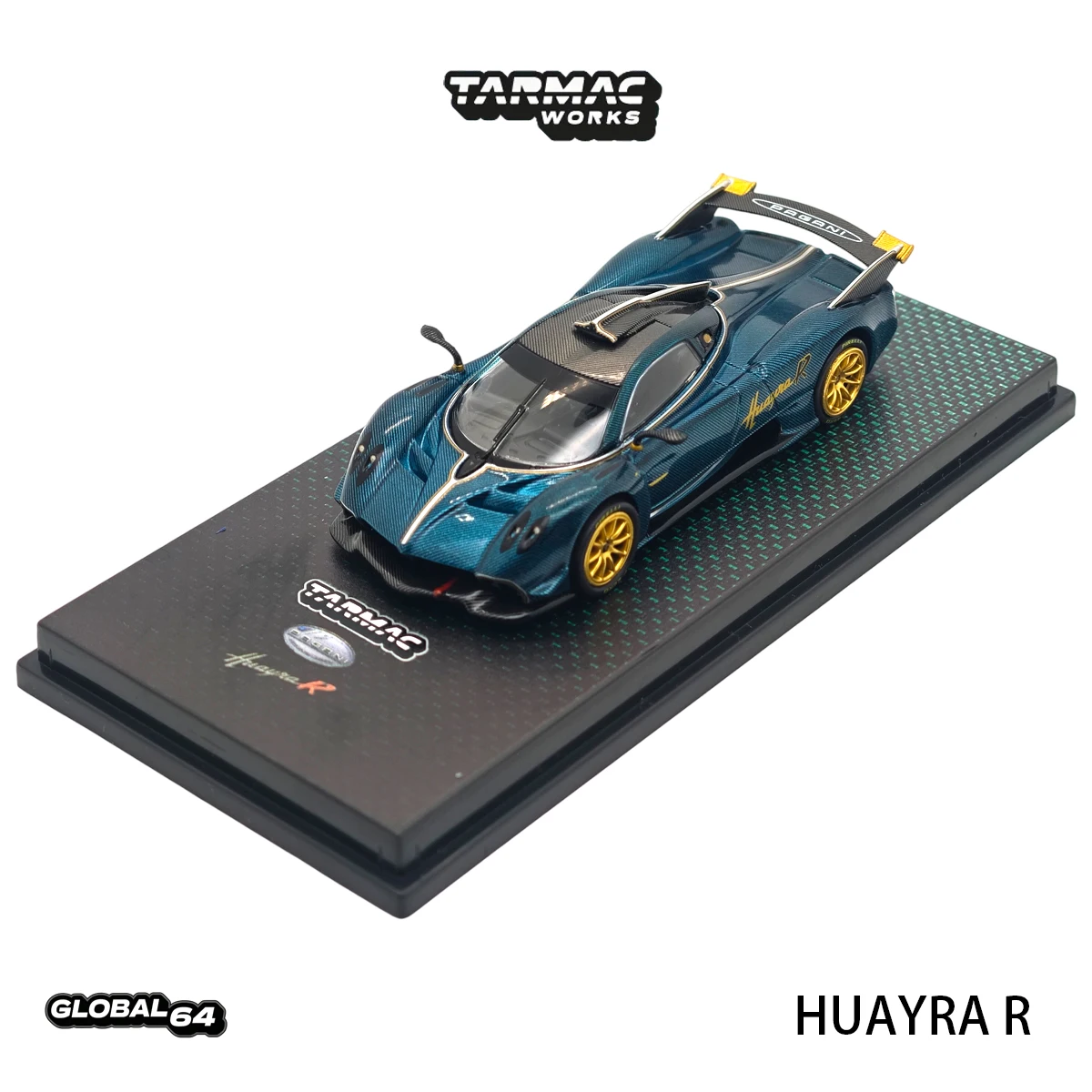 Фото Tarmac Works GLOBAL64 T64G-TL035-TCF 1:64 Pagani Huayra R Metallic Woven Carbon Blue Track Hypercar, коллекционная модель автомобиля из литого металла, в наличии №3