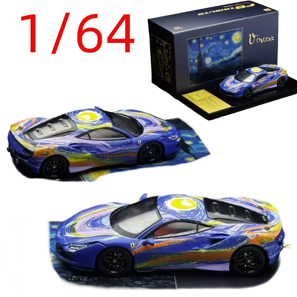 Фото Коллекционная модель спортивного автомобиля Karium Diecast Ferrari F8 Tributo в масштабе 1/64, литая под давлением, из сплава, модель гоночного автомобиля Ferrari F8 Starry Sky для демонстрации №1