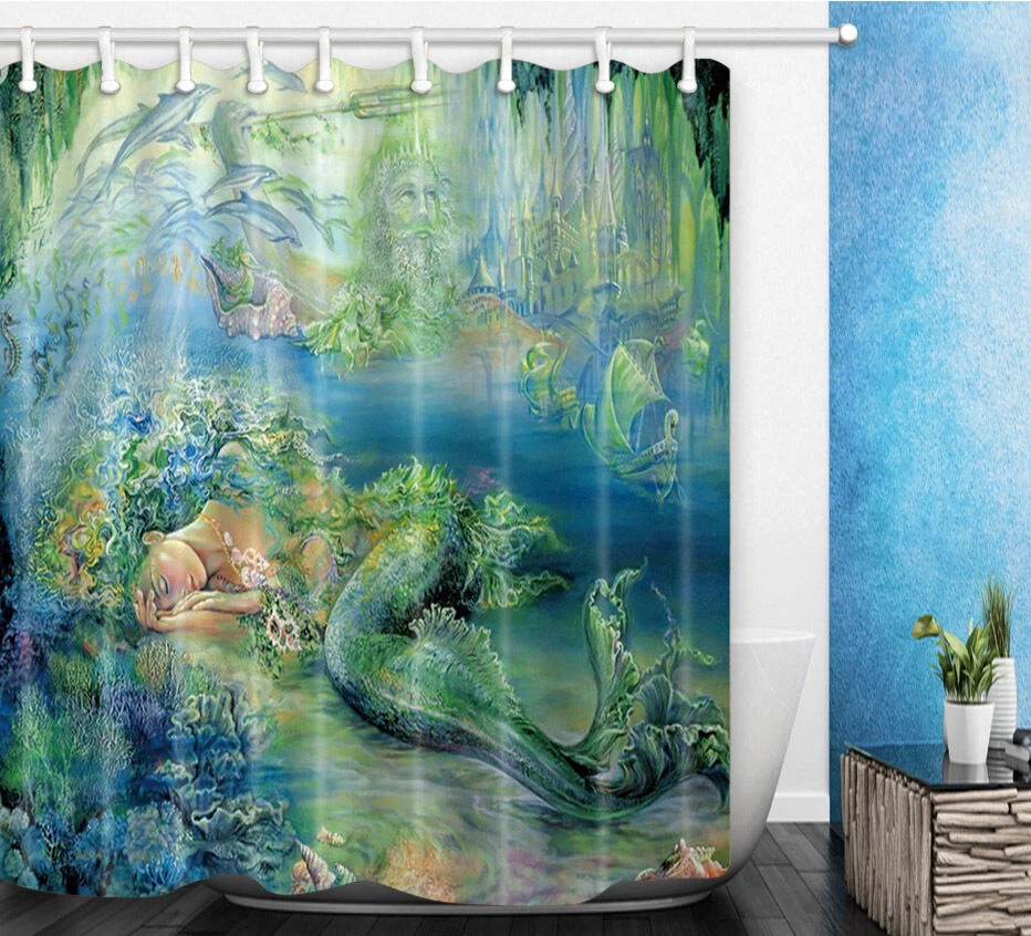 

Mermaid Shower Curtain & Hooks Bathroom Decor