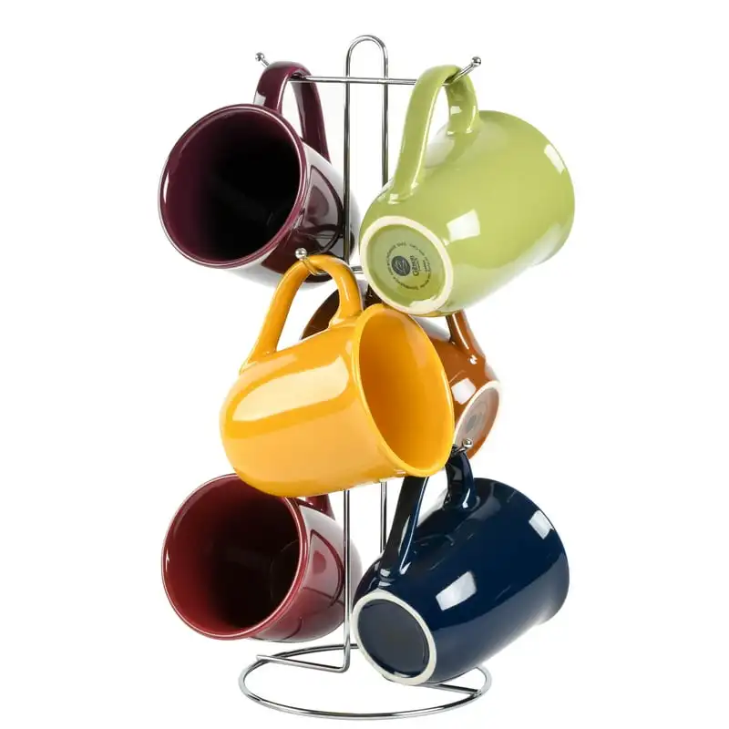 

Contempo Hues 15-Ounce Mug Set with Rack, Set of 6