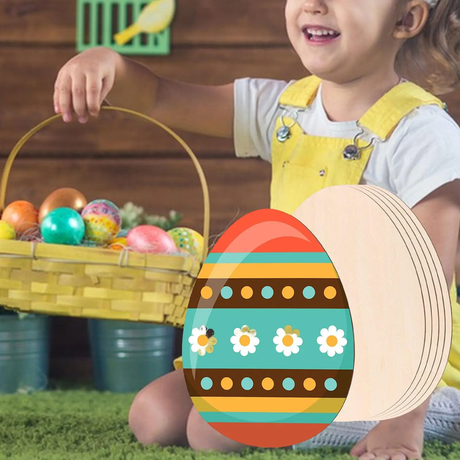 6x Wooden Easter Egg for Kids Painting Wood Discs Slices Handcraft Wooden Pieces Egg Shapes Blank Party Decorations DIY Crafts images - 3