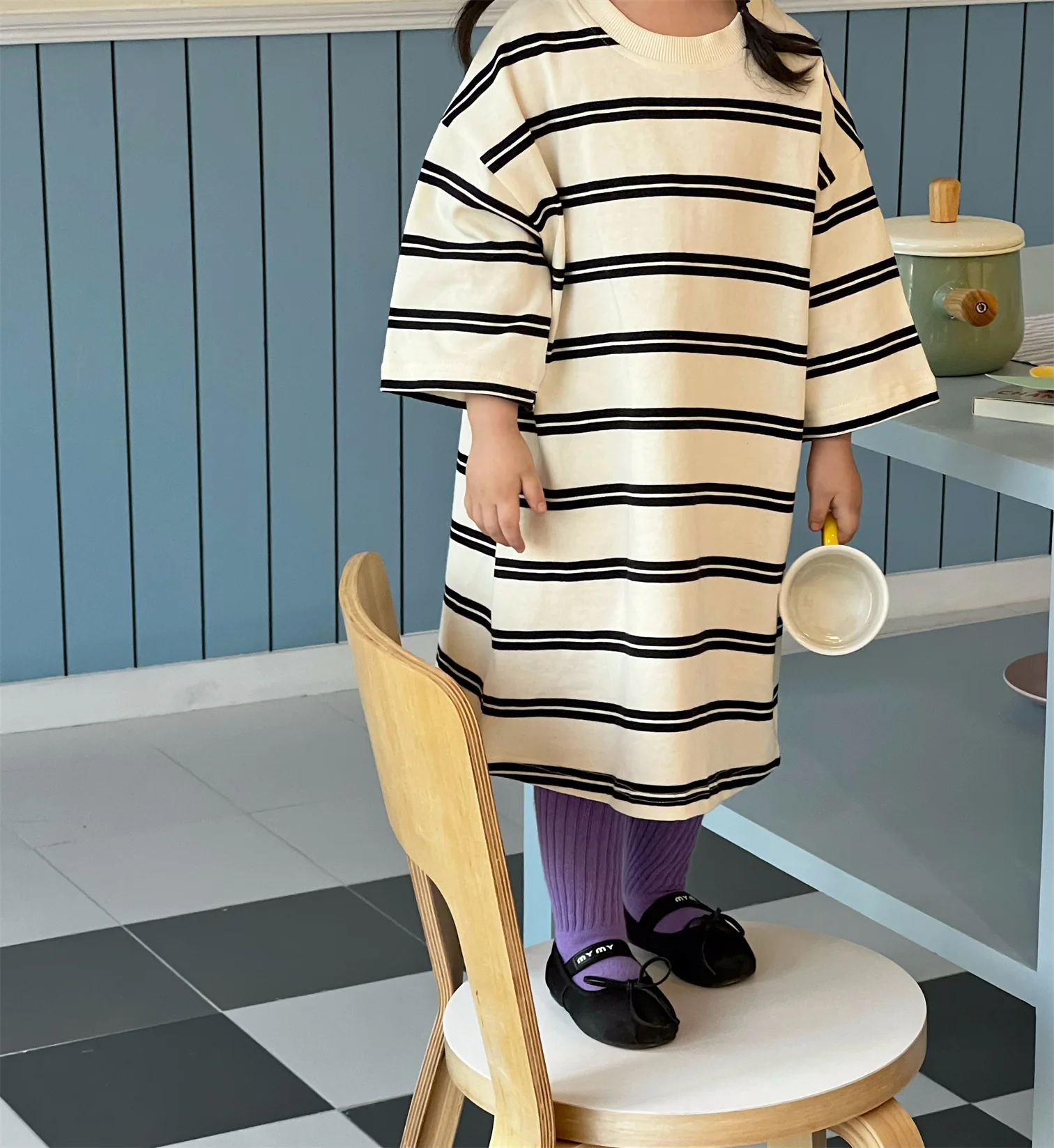 

Spring Korean Baby Girls Toddlers Kids Casual Pullovers Tops Striped Dresses Long Sweatshirts Casual kids clothes