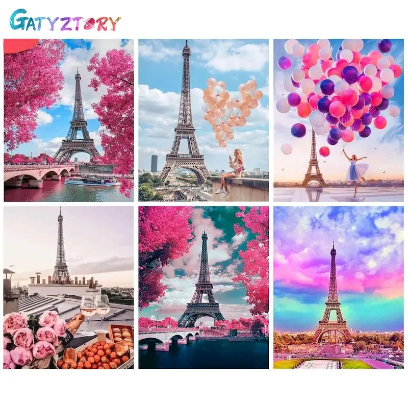 

GATYZTORY DIY Pictures By Number Tower Kits Drawing On Canvas Painting By Numbers Landscape Hand Painted Picture Art Gift Home D