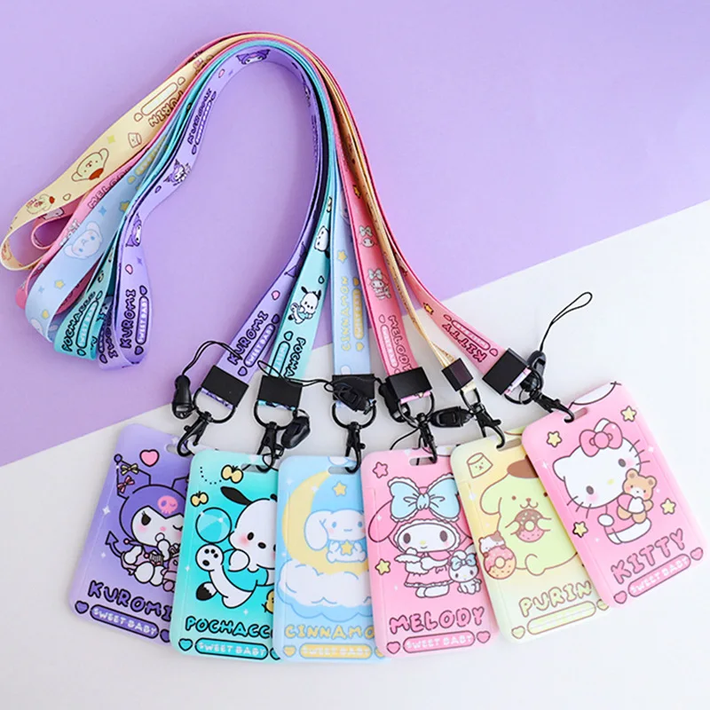 

Kawaii Sanrio Keychain Kuromi Hello Kitty My Melody Cinnamoroll Anime Card Holder Plastic Lanyard Card Holders for Girl Gift