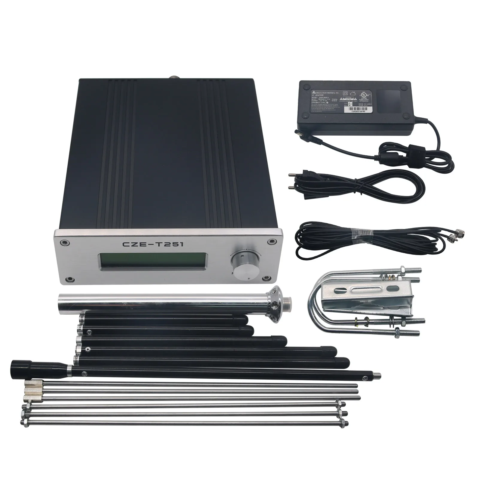 

CZE-T251 FM Transmitter Adjustable Stereo PLL Broadcast Station with Power Supply Antenna